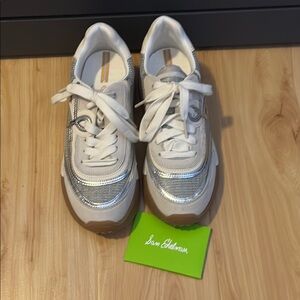 Sam Edelman Metallic Silver and Cream Sneakers